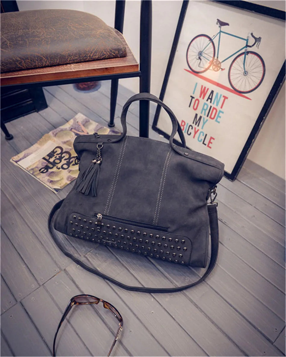 Tote Bag in Faux Leather with Tasseled Crossbody Strap
