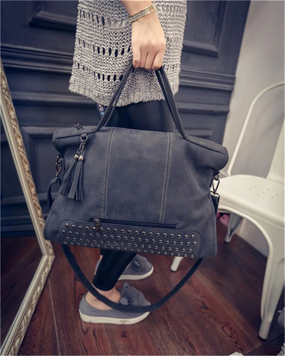 Tote Bag in Faux Leather with Tasseled Crossbody Strap