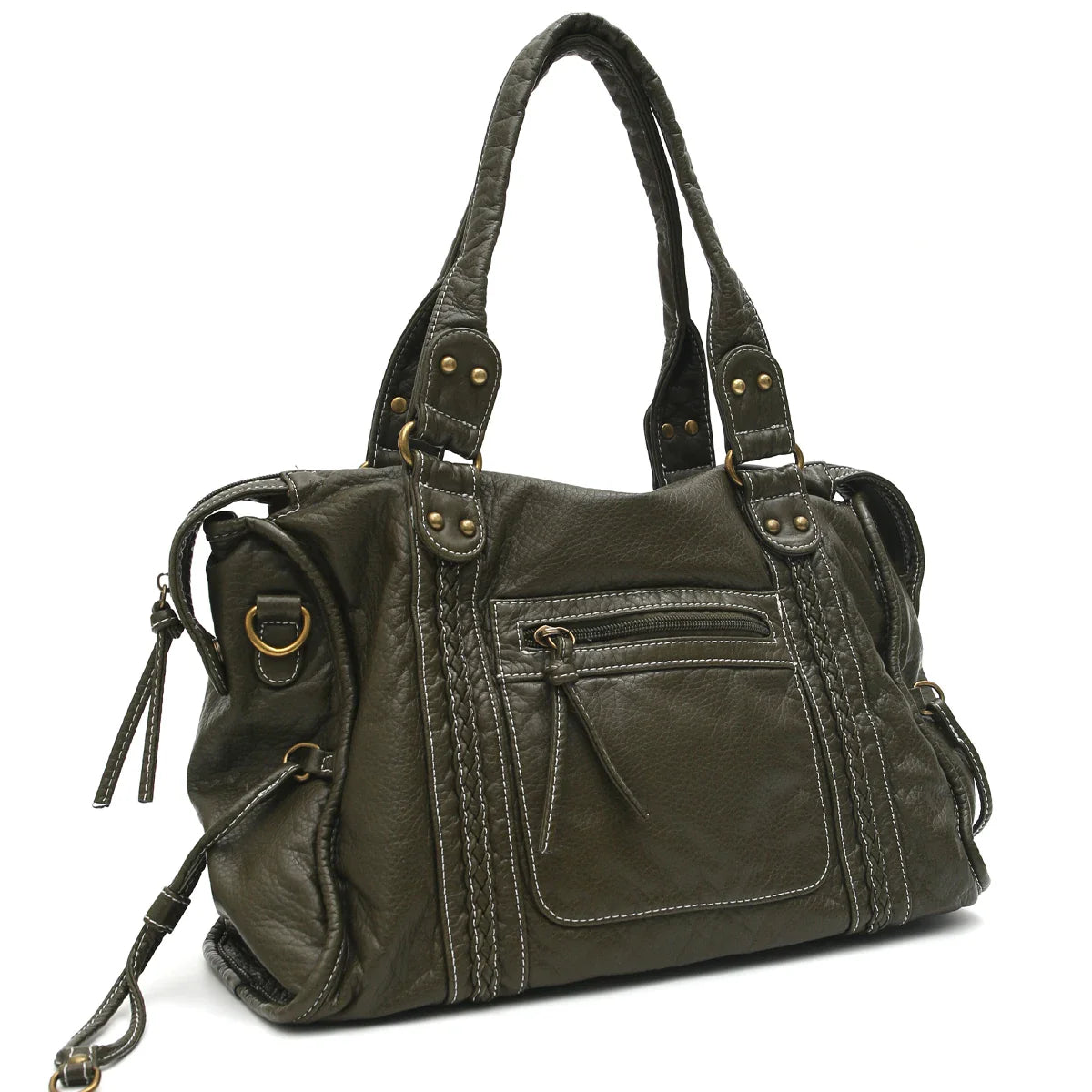 Shoulder Bag in Faux Leather with Top Handles and Crossbody Strap
