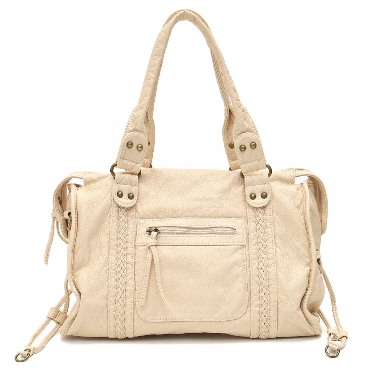 Shoulder Bag in Faux Leather with Top Handles and Crossbody Strap