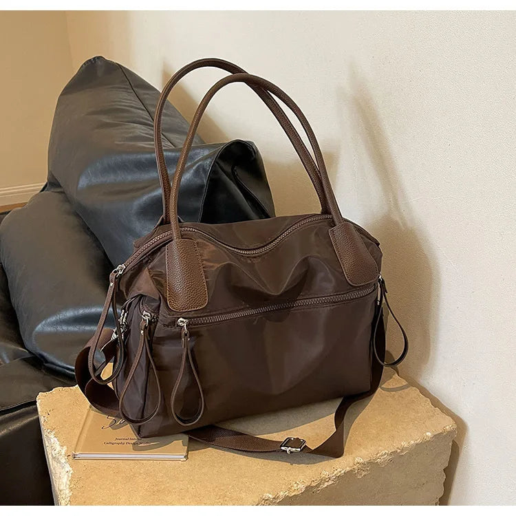Shoulder Bag in Nylon with Crossbody Strap and Zip Pockets