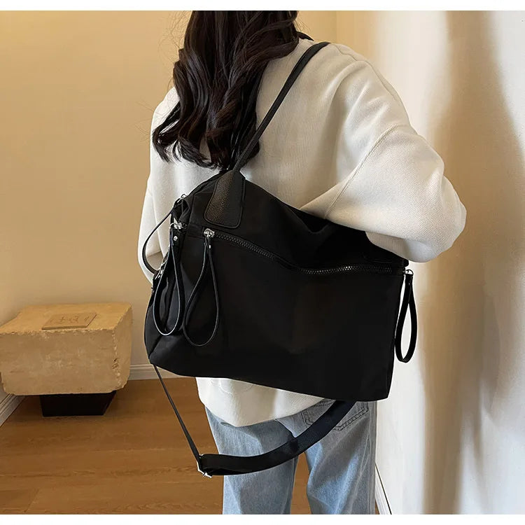 Shoulder Bag in Nylon with Crossbody Strap and Zip Pockets
