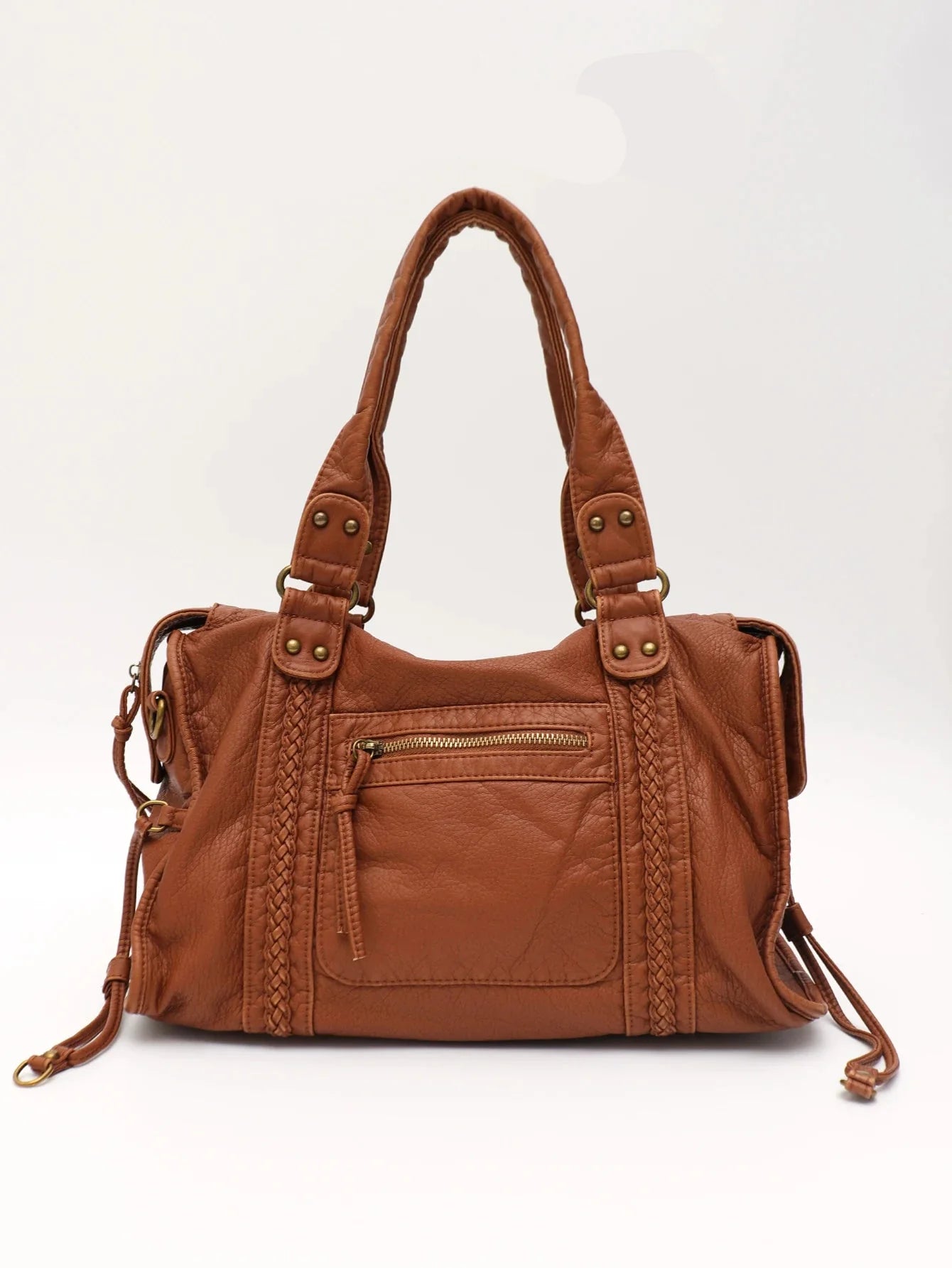 Shoulder Bag in Faux Leather with Top Handles and Crossbody Strap