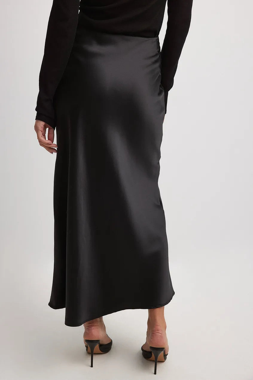 Jupe midi satinée pour femme | Jupe trapèze taille haute