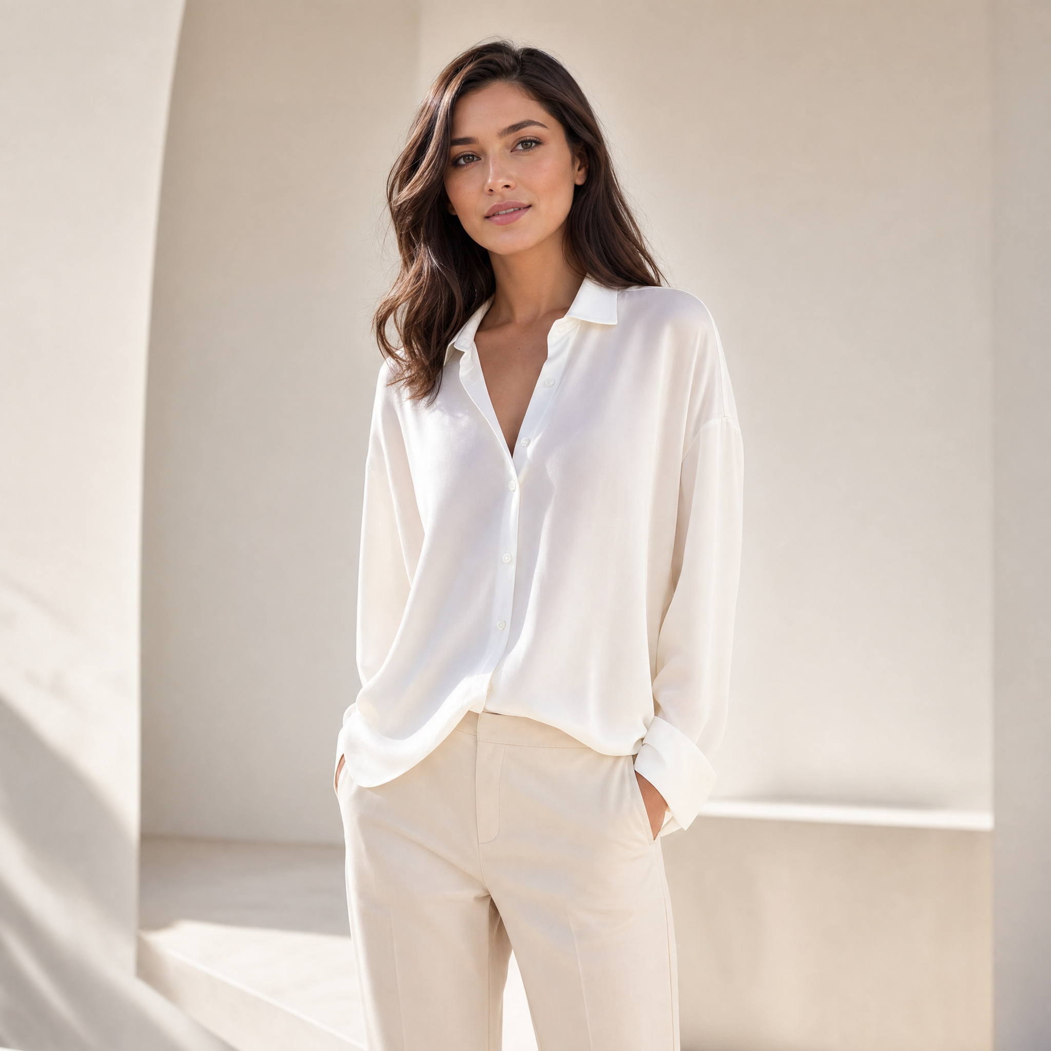 Silk Button-Up Blouse with Relaxed Fit