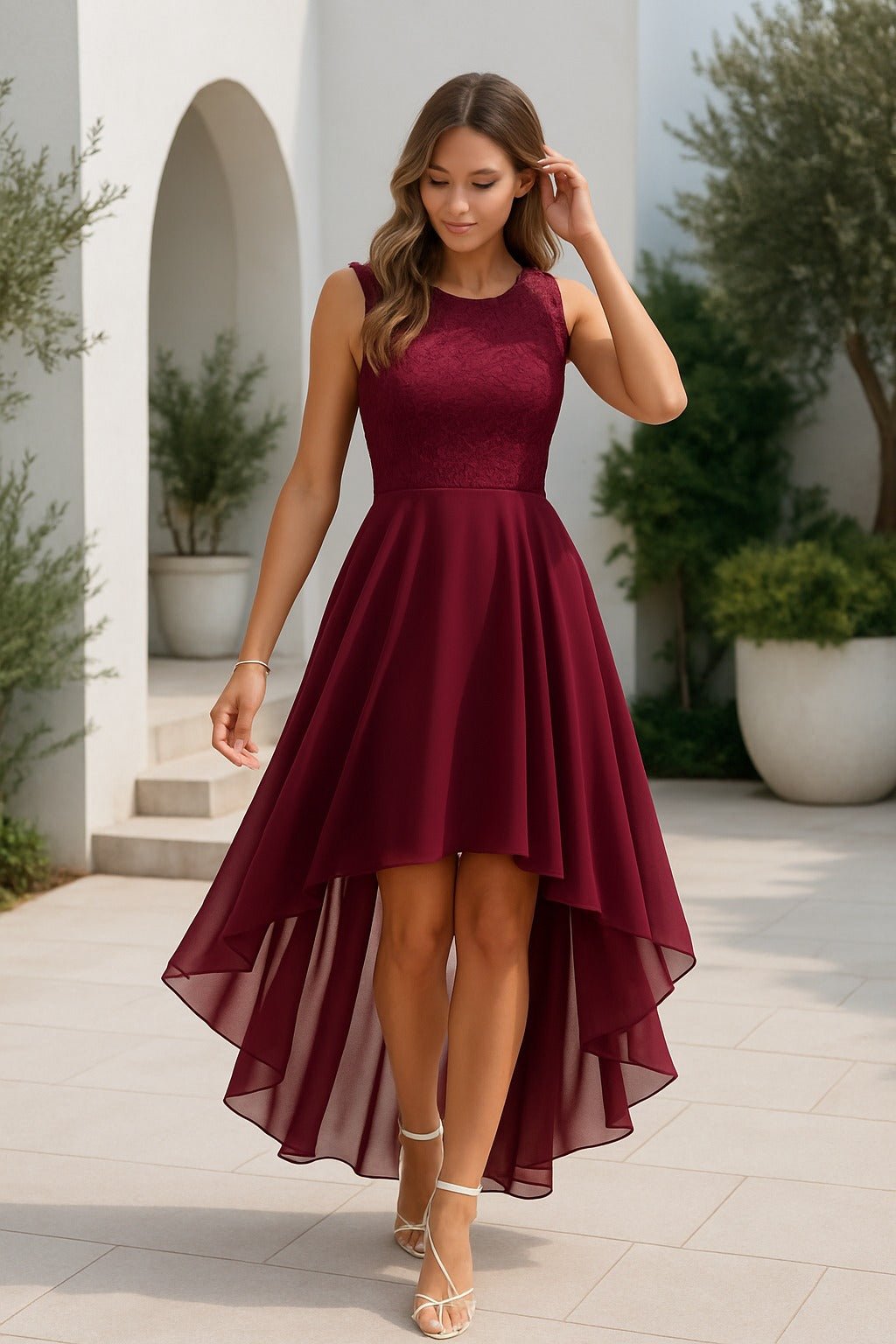 Women's Lace High-Low Midi Occasion Dress