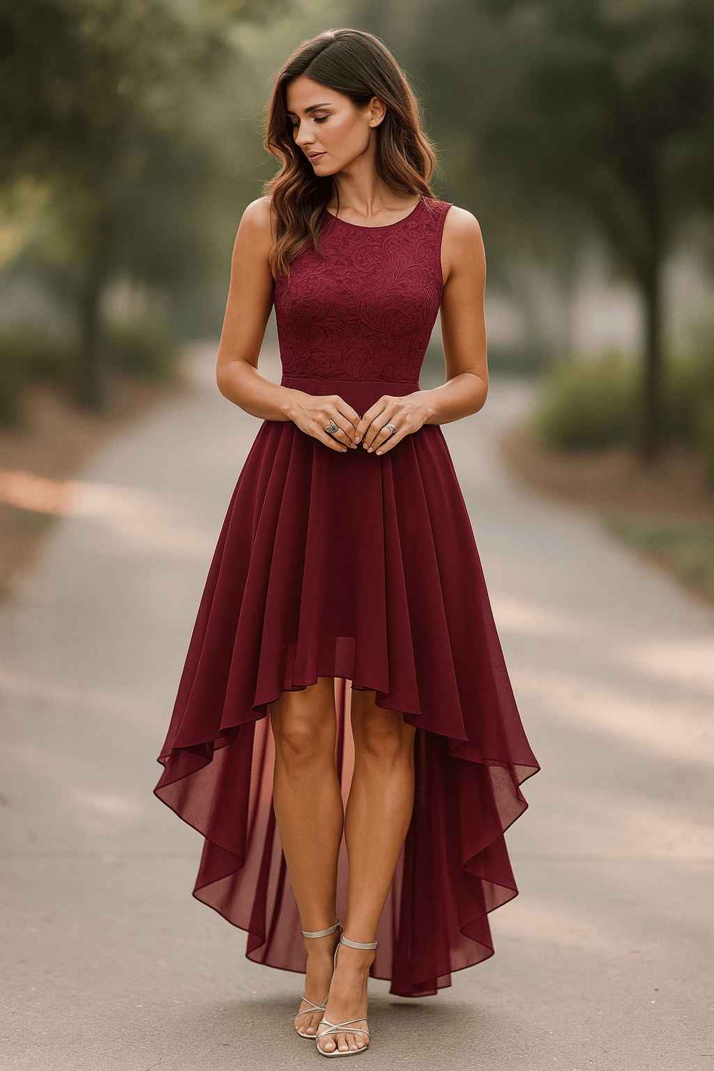 Women's Lace High-Low Midi Occasion Dress