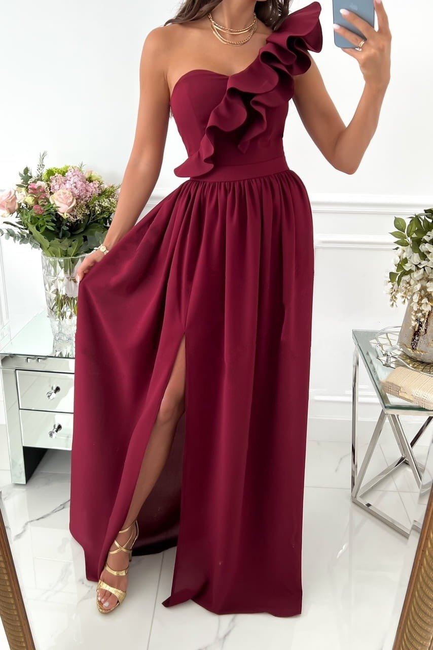 Women's One-Shoulder Ruffle Maxi Dress