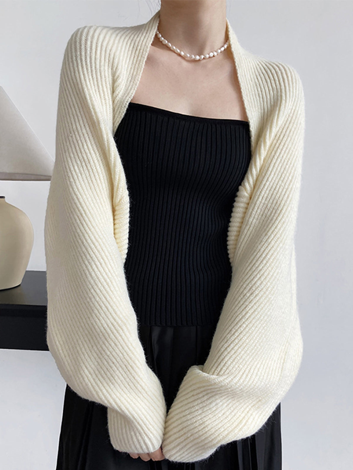 Women's Open-Front Shrug Cardigan | Ribbed Knit Bolero