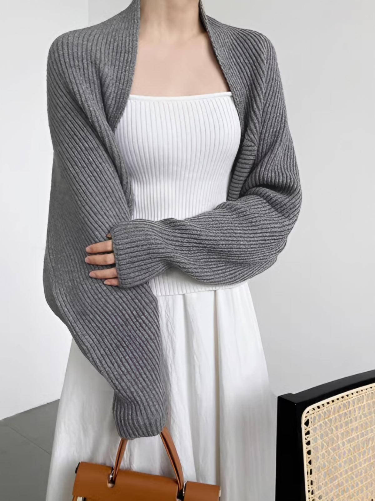 Women's Open-Front Shrug Cardigan | Ribbed Knit Bolero