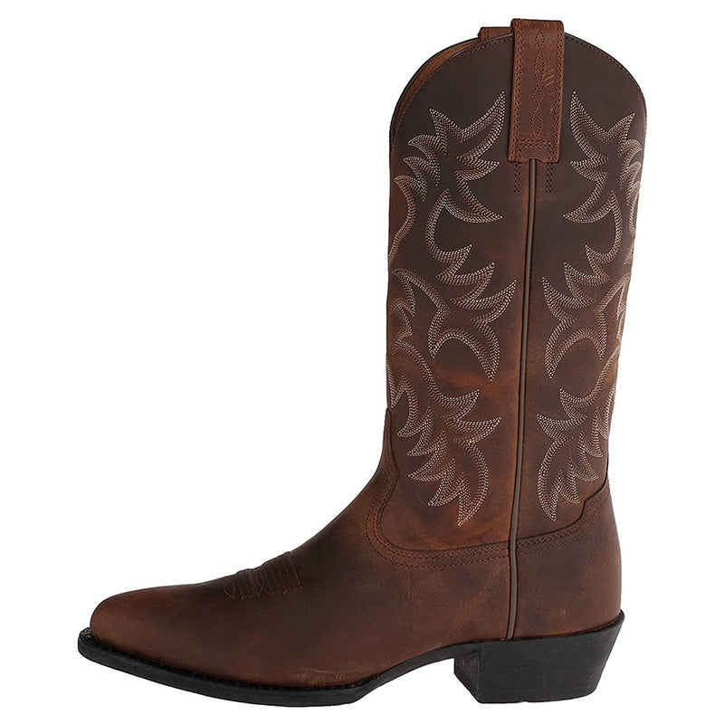Men's Cowboy Boots in Leather with Stitched Shaft Detail