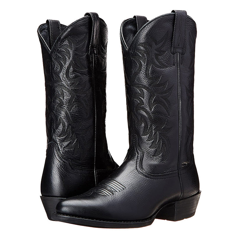 Men's Cowboy Boots in Leather with Stitched Shaft Detail