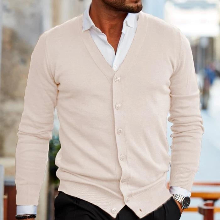 Men's V-Neck Button-Up Knit Cardigan