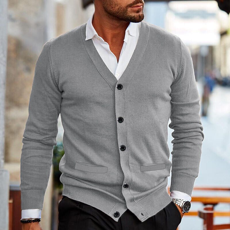 Men's V-Neck Button-Up Knit Cardigan