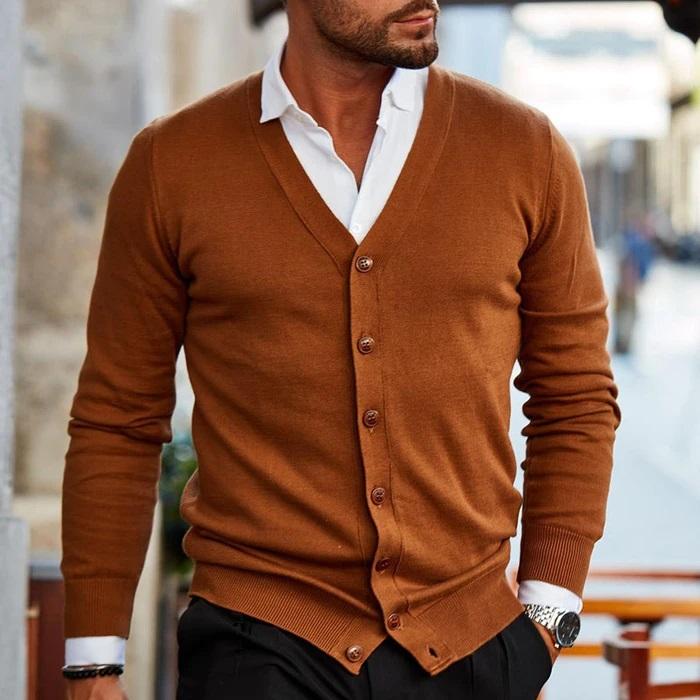 Men's V-Neck Button-Up Knit Cardigan