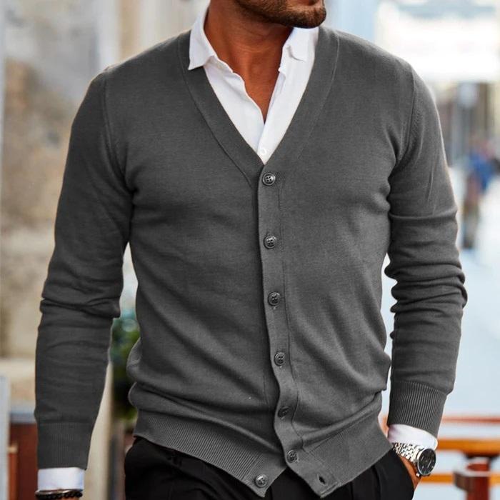 Men's V-Neck Button-Up Knit Cardigan