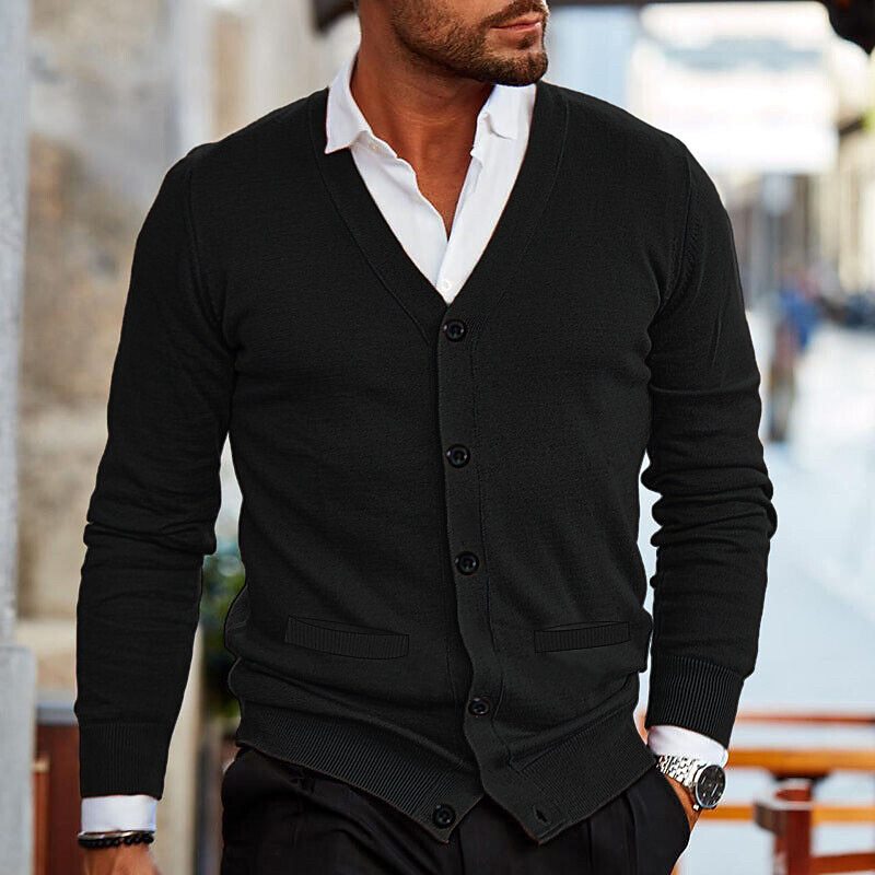 Men's V-Neck Button-Up Knit Cardigan