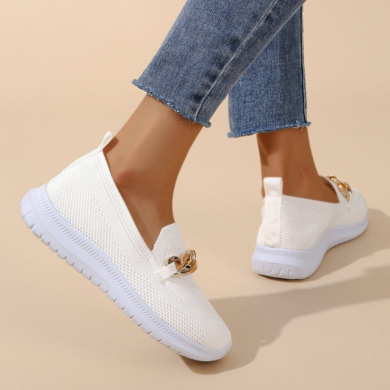 Knit Slip-On Trainers with Chain Detail