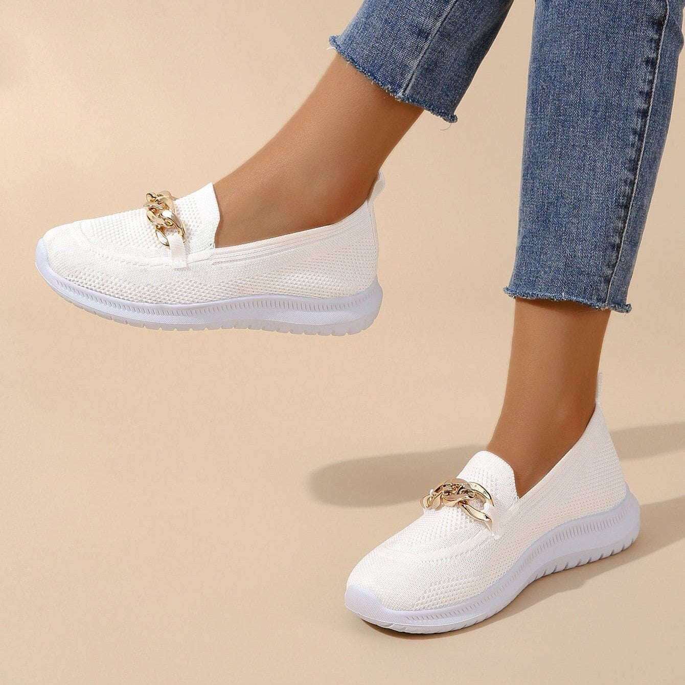 Knit Slip-On Trainers with Chain Detail