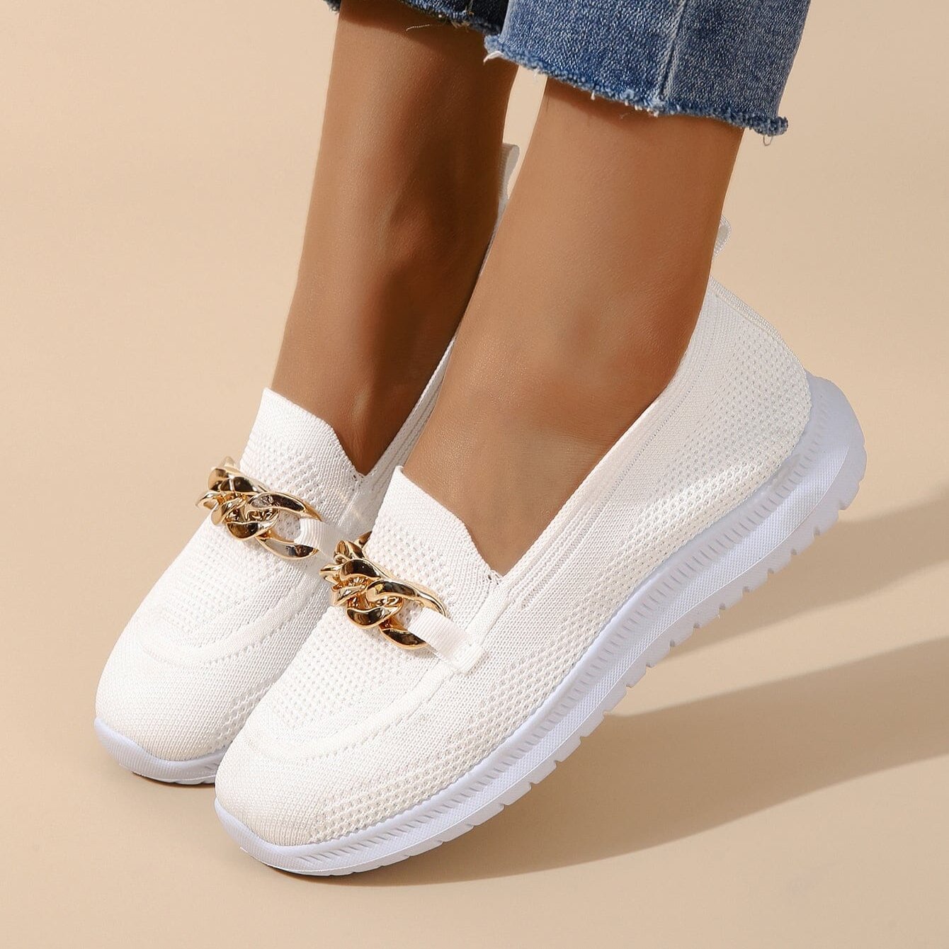 Knit Slip-On Trainers with Chain Detail
