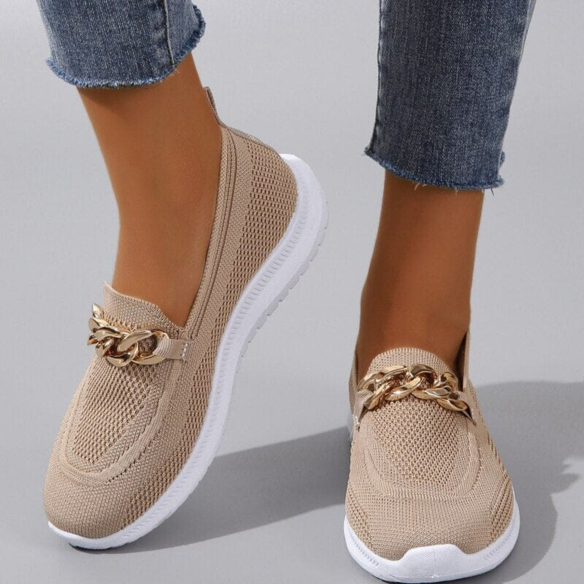 Knit Slip-On Trainers with Chain Detail
