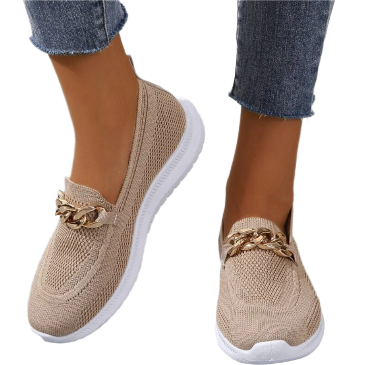 Knit Slip-On Trainers with Chain Detail
