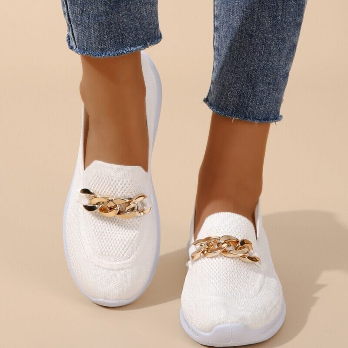 Knit Slip-On Trainers with Chain Detail