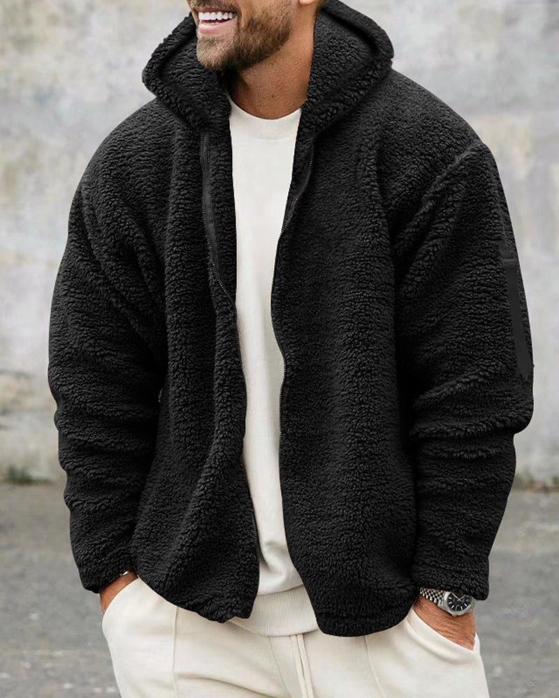 Veste zippée à capuche en polaire sherpa pour homme