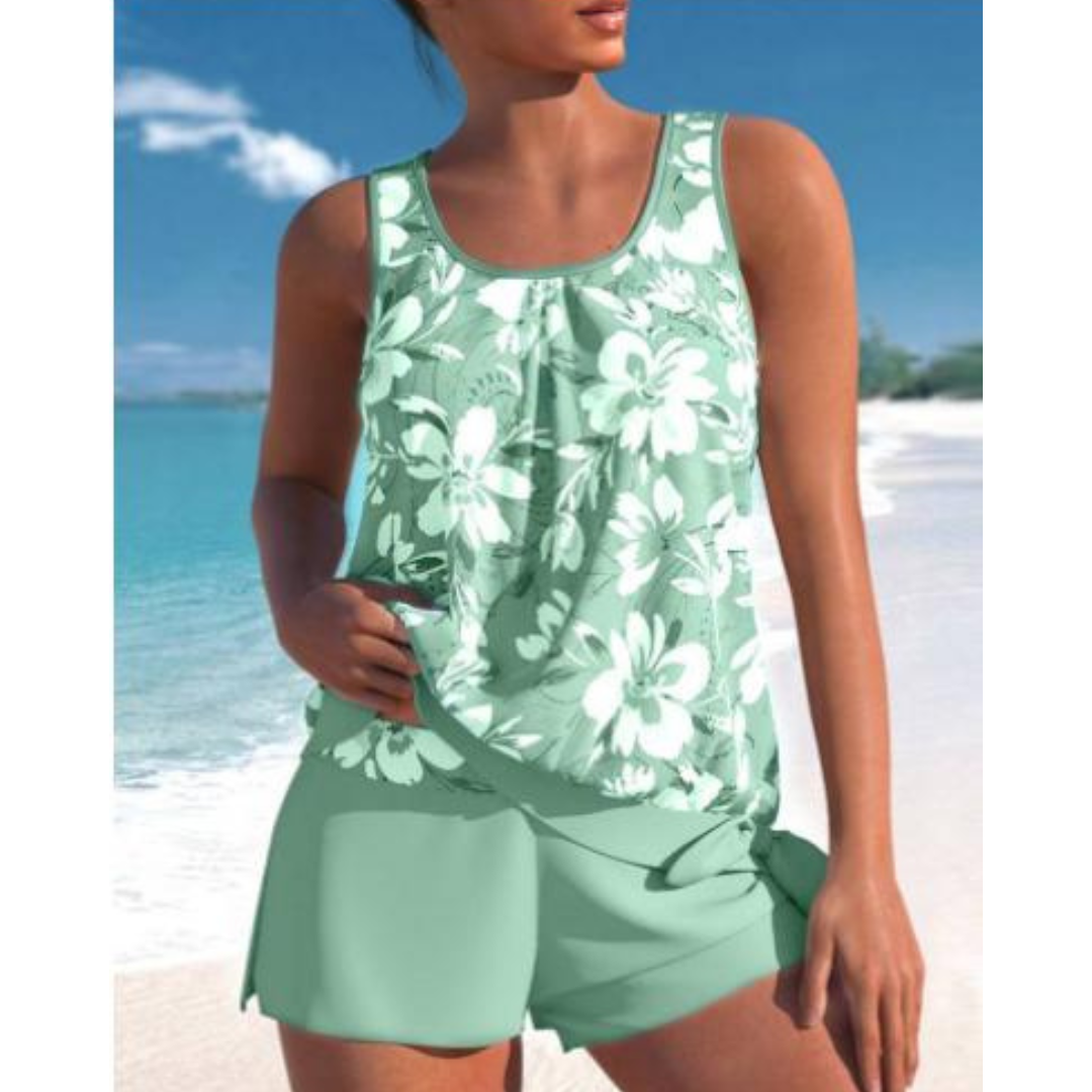 Floral Tankini Set with Matching Shorts