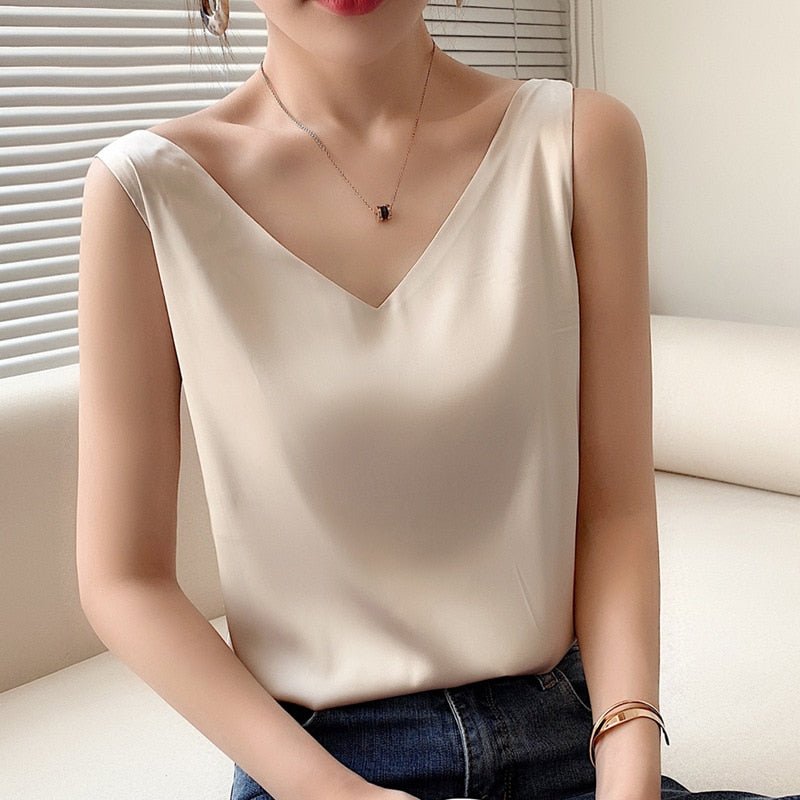 Women's Satin V Neck Sleeveless Cami Top