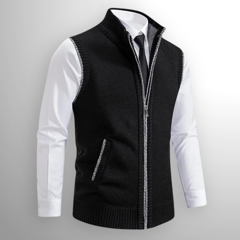 Men's Full-Zip Knitted Gilet with Zip Pockets