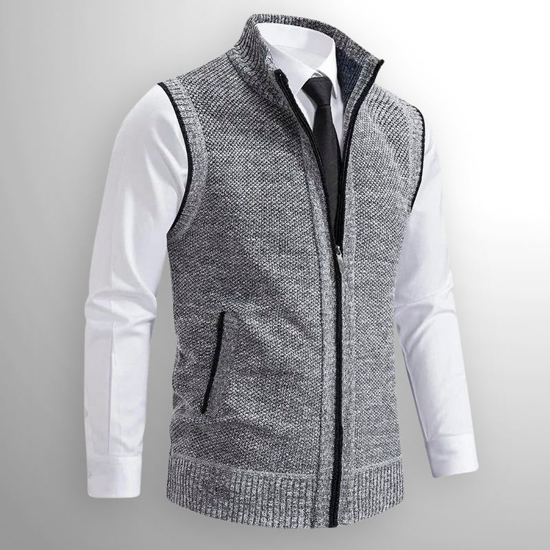 Men's Full-Zip Knitted Gilet with Zip Pockets