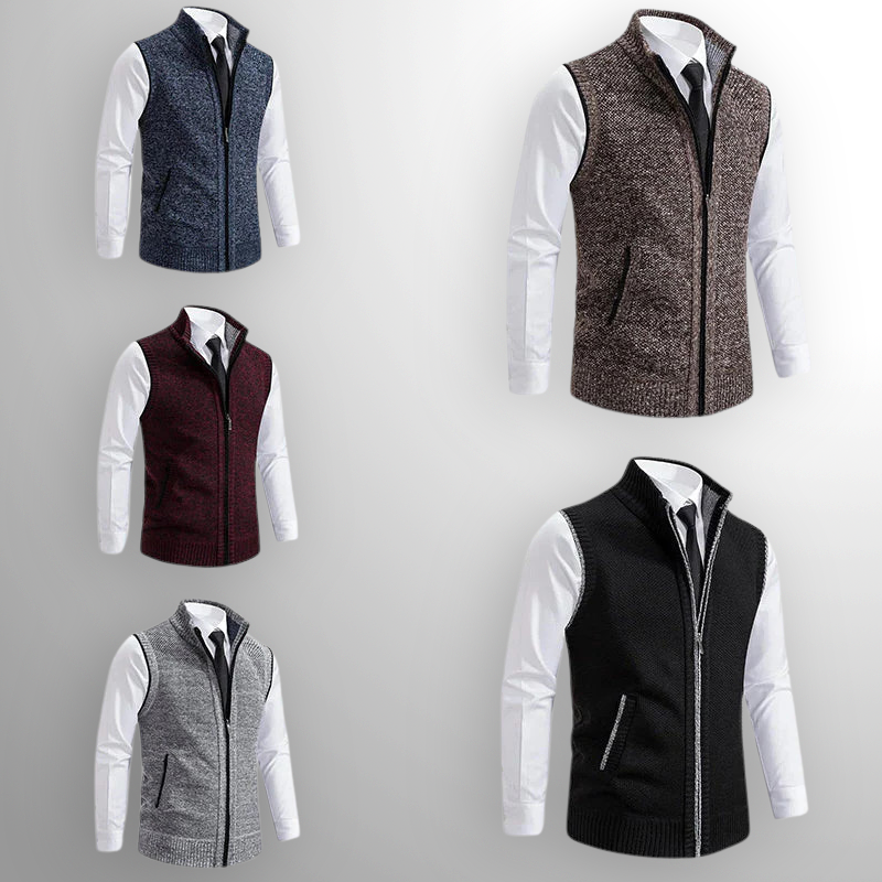 Men's Full-Zip Knitted Gilet with Zip Pockets