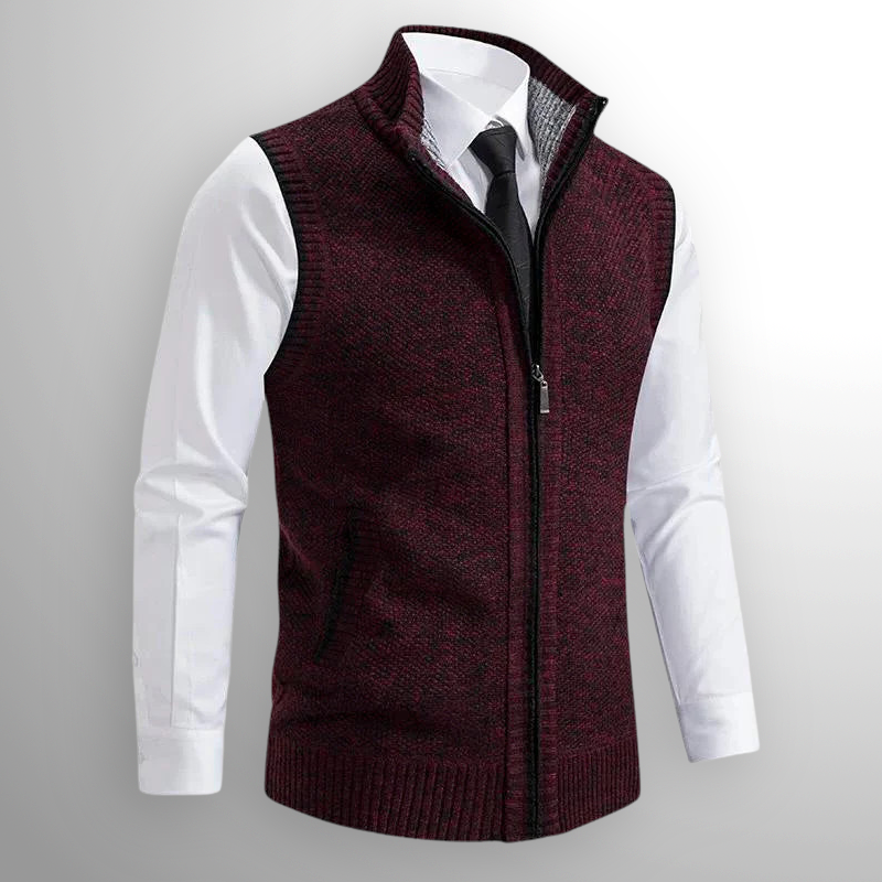 Men's Full-Zip Knitted Gilet with Zip Pockets