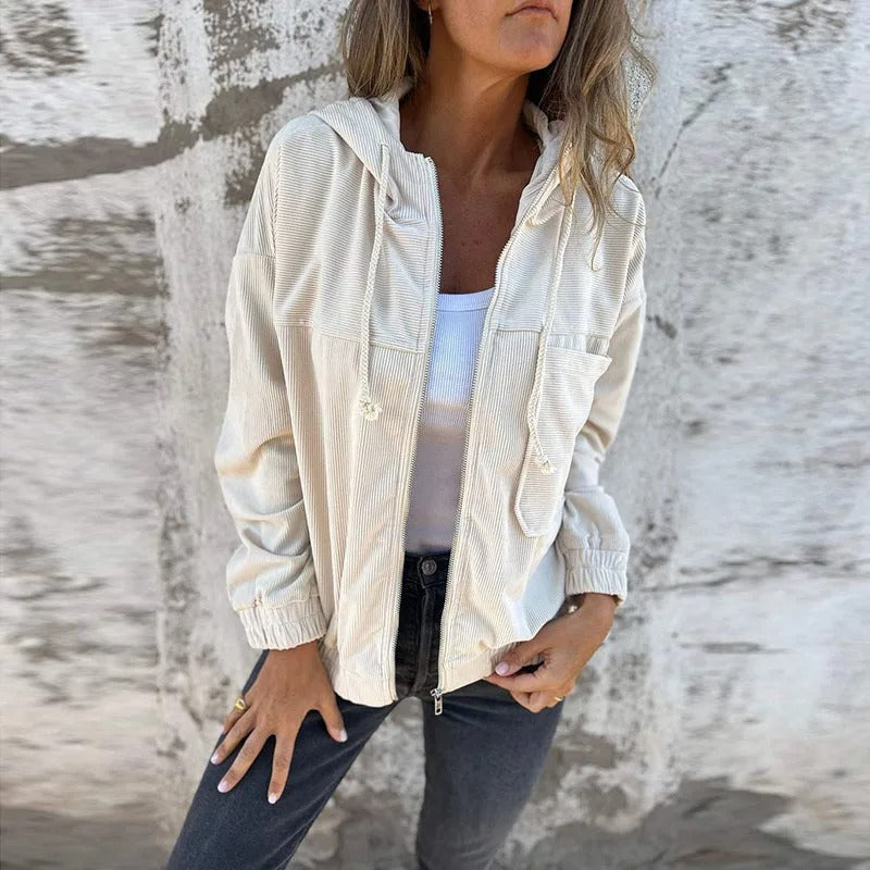 Women’s Corduroy Hooded Jacket with Zip Front