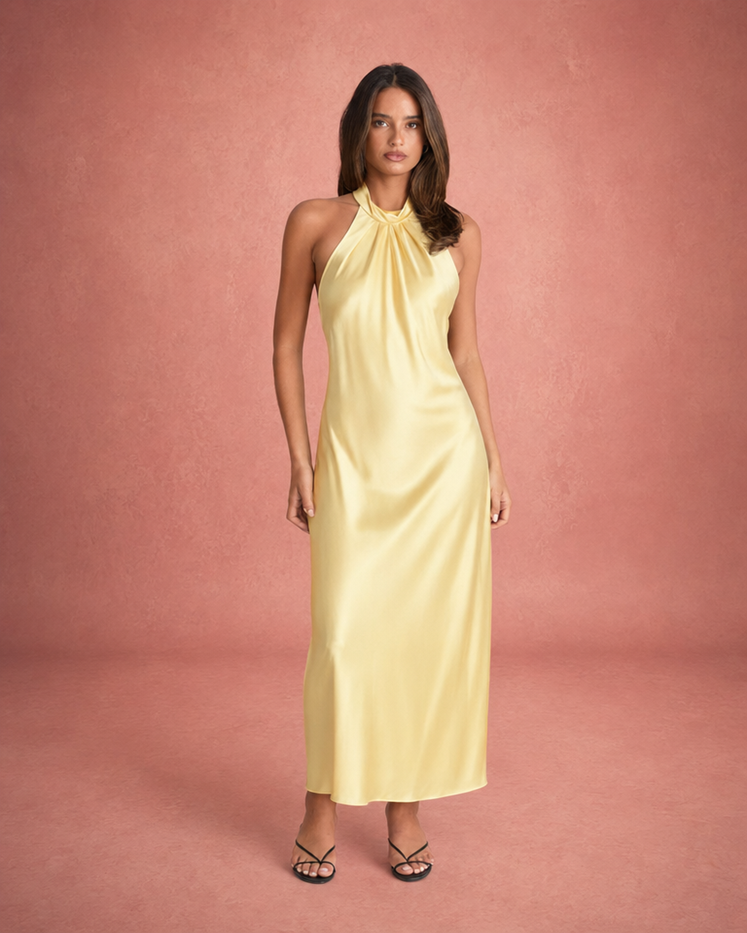 Women's Halterneck Satin Maxi Dress