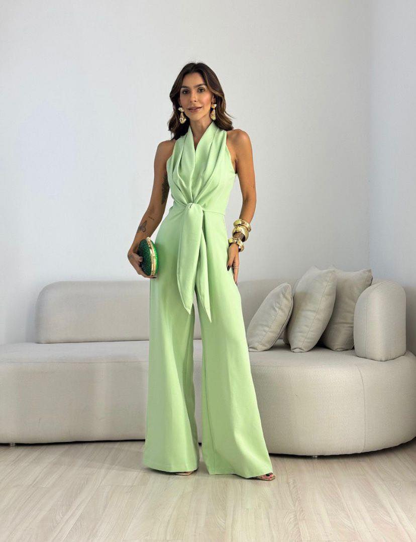 Women's Sleeveless Wide Leg Jumpsuit with Tie Waist