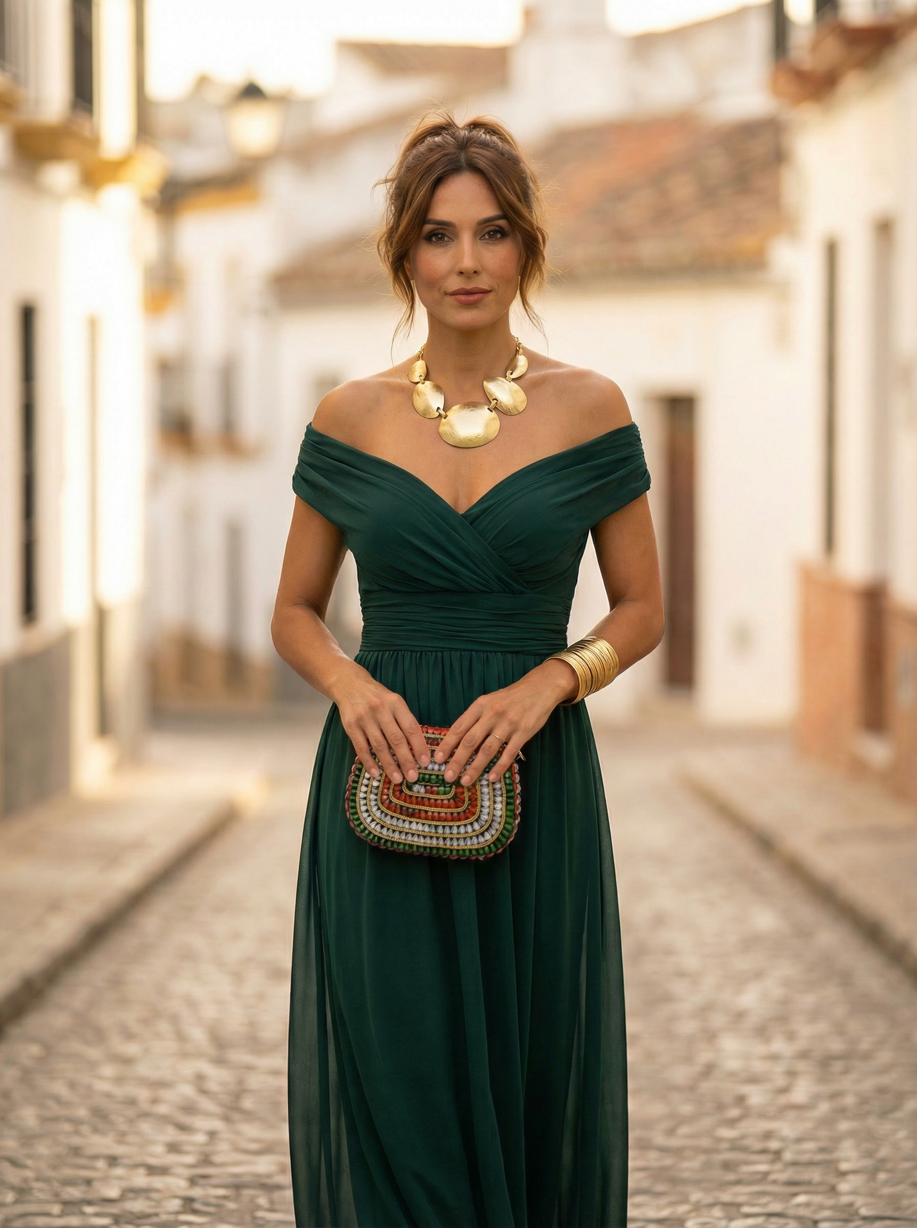 Women's Off-Shoulder Maxi Evening Dress with Tie Waist