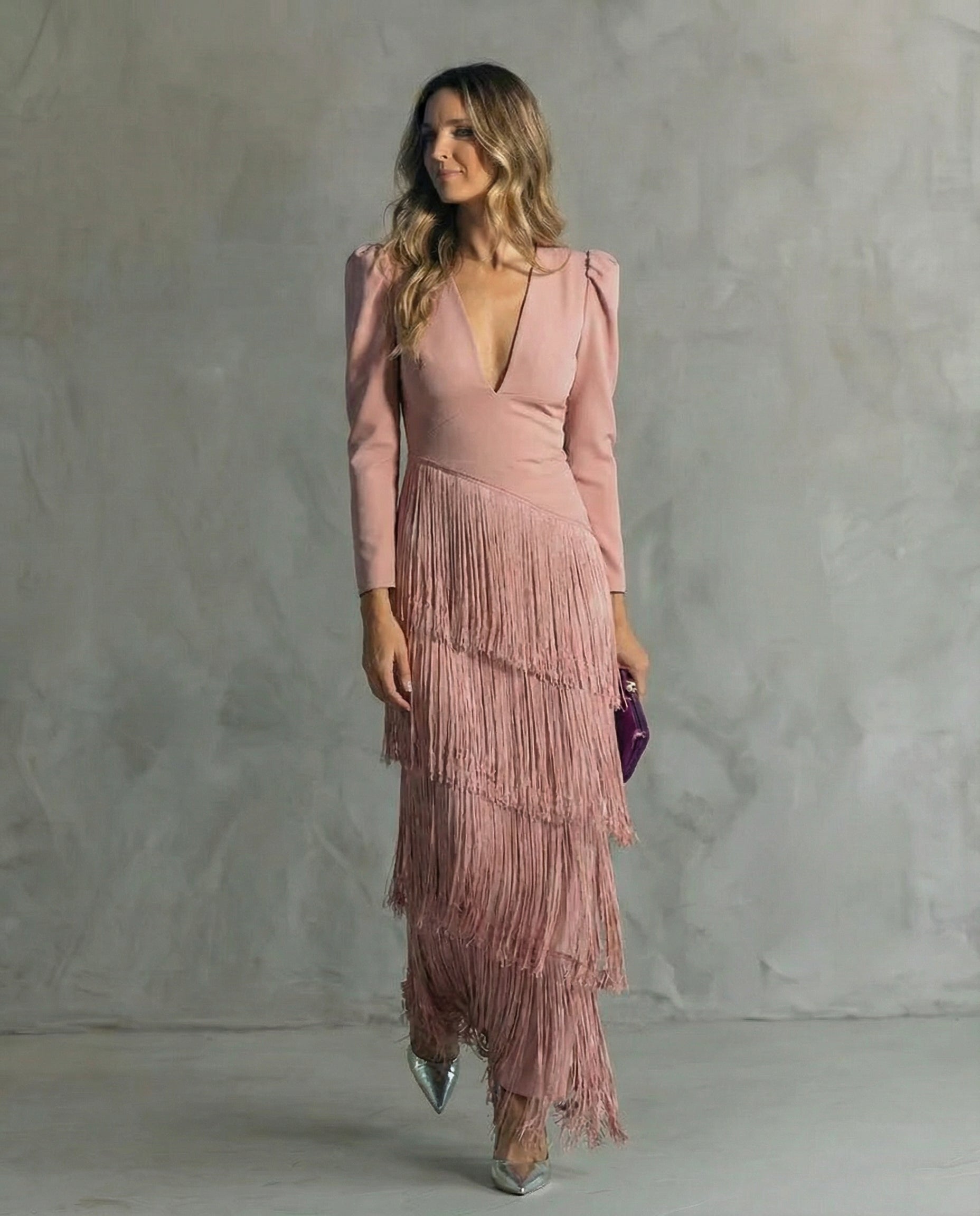 Women's Elegant Fringe Maxi Evening Dress