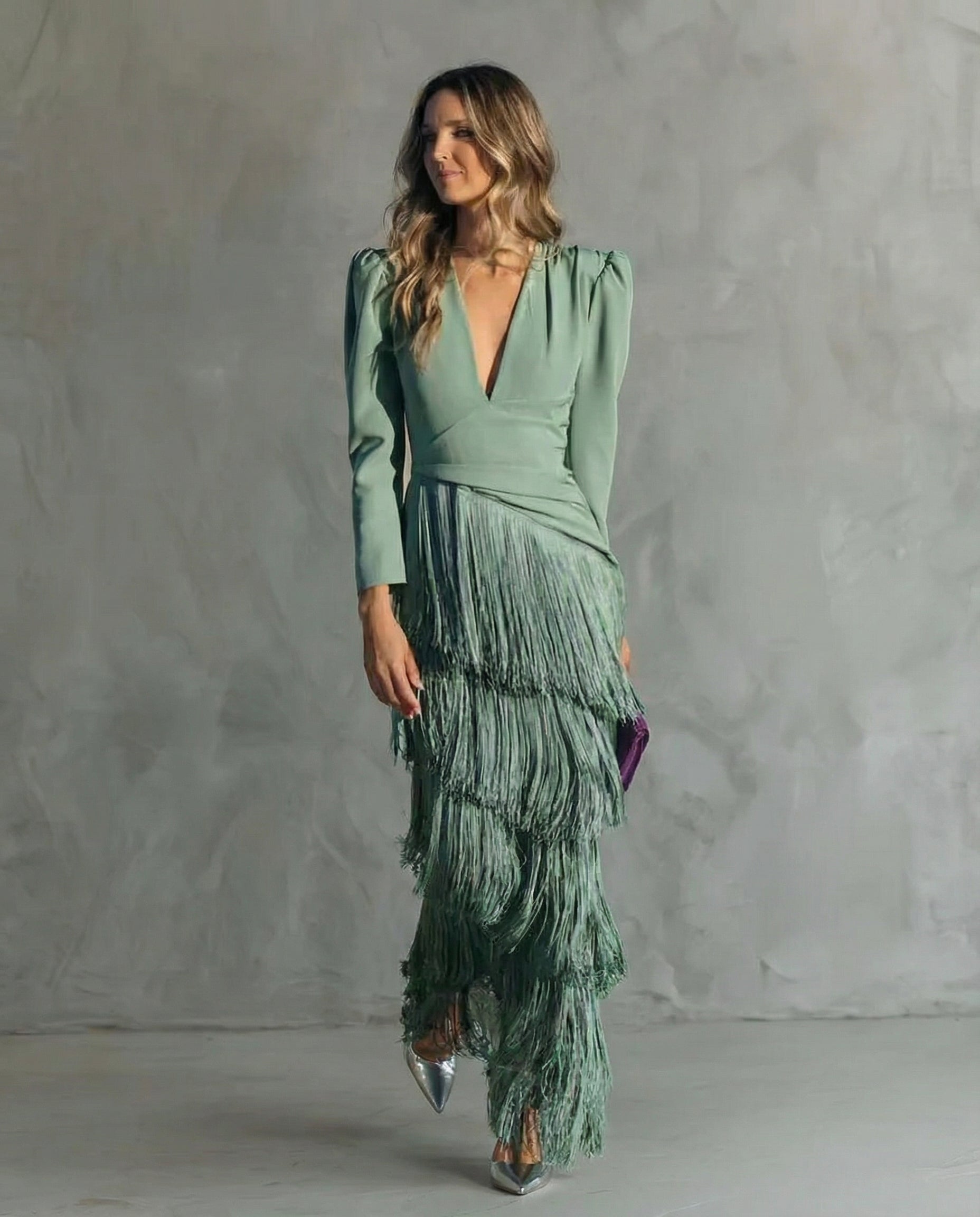 Women's Elegant Fringe Maxi Evening Dress