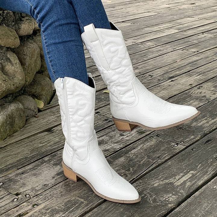 Embroidered Western Boots with Side Zip and Pointed Toe