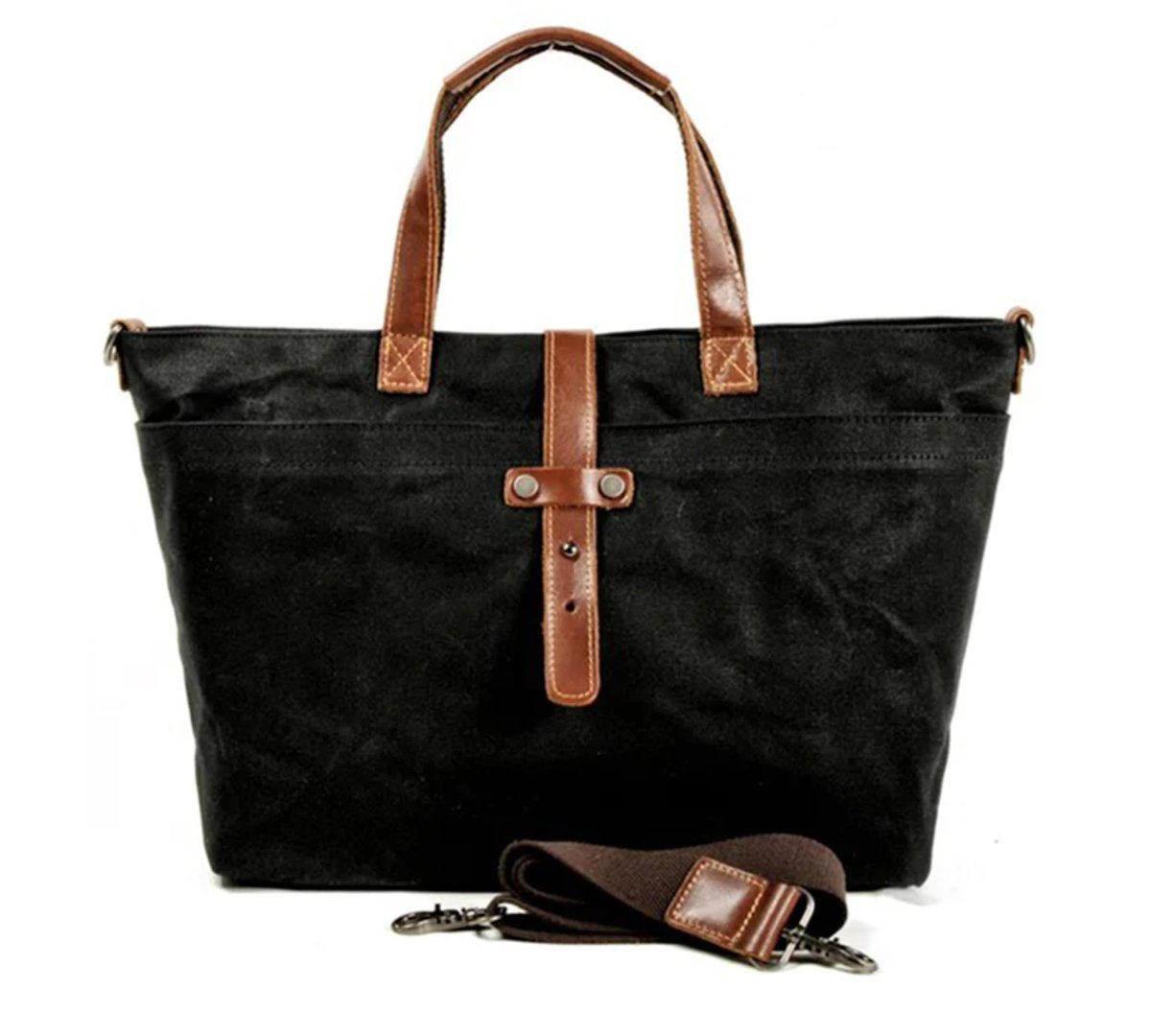 Unisex Waxed Canvas Tote Bag with Leather Handles