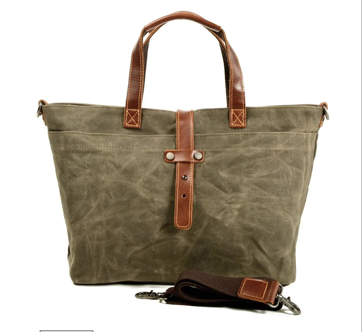 Unisex Waxed Canvas Tote Bag with Leather Handles