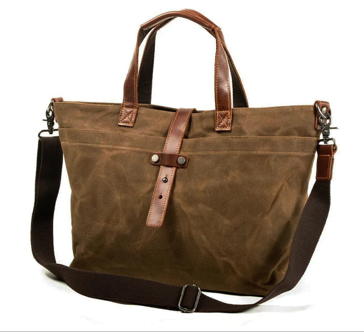 Unisex Waxed Canvas Tote Bag with Leather Handles
