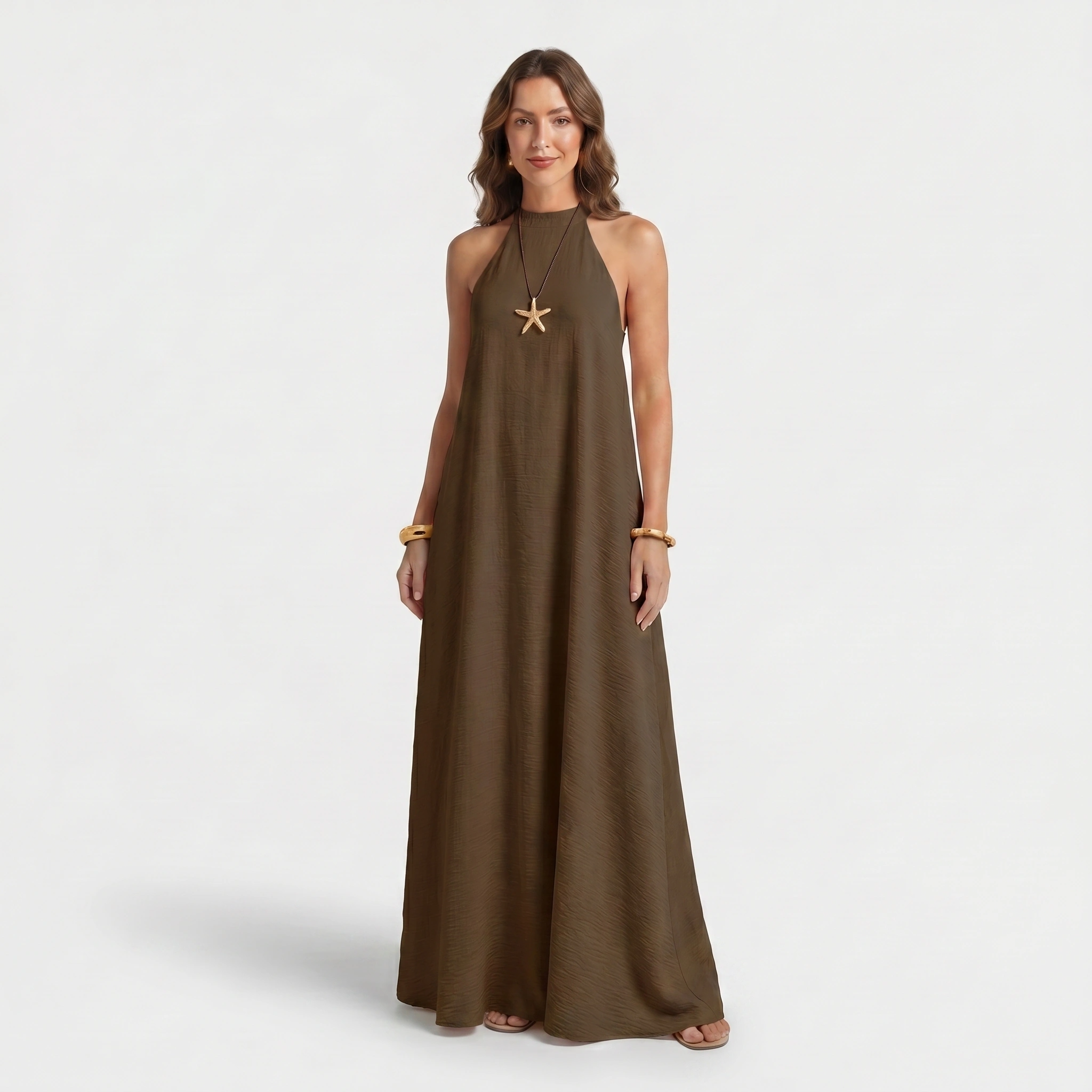 Halter Neck Maxi Dress with Flowing Silhouette