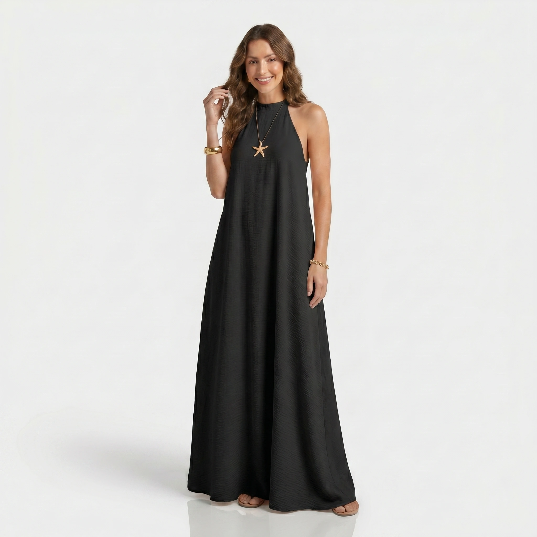 Halter Neck Maxi Dress with Flowing Silhouette