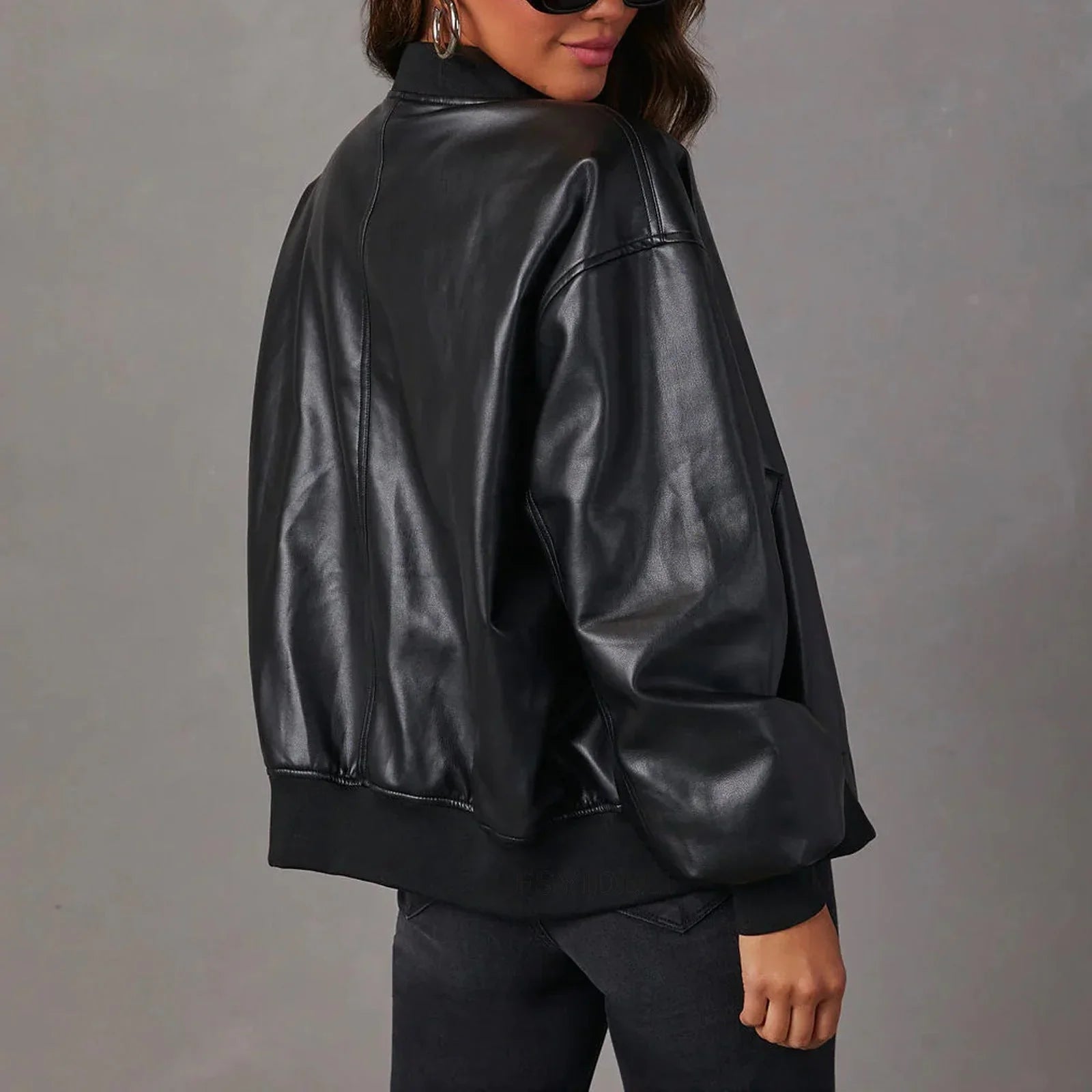 Blouson aviateur oversize pour femme, aspect cuir