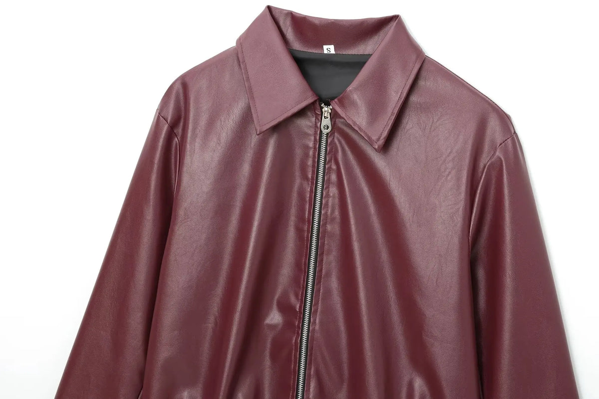 Veste courte zippée pour femme à effet cuir