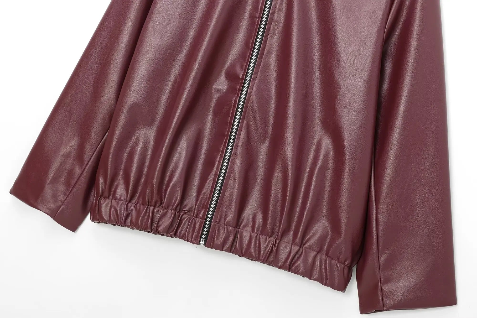 Veste courte zippée pour femme à effet cuir