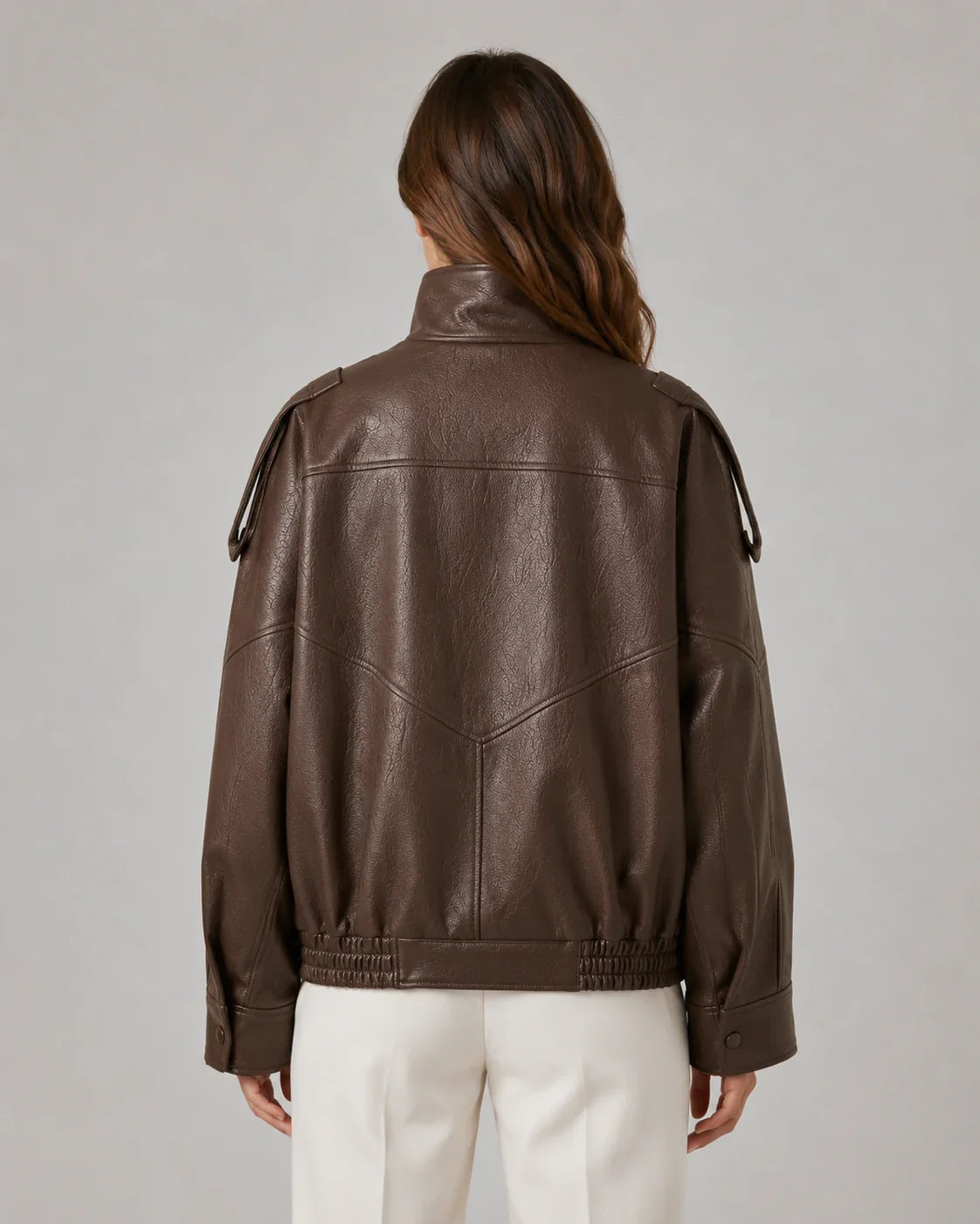 Women's High Collar Leather-Look Biker Jacket